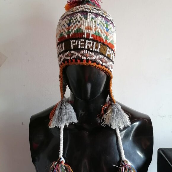 Unisex Chullo Knitted Wool Multicolored Beads Winter main image 4